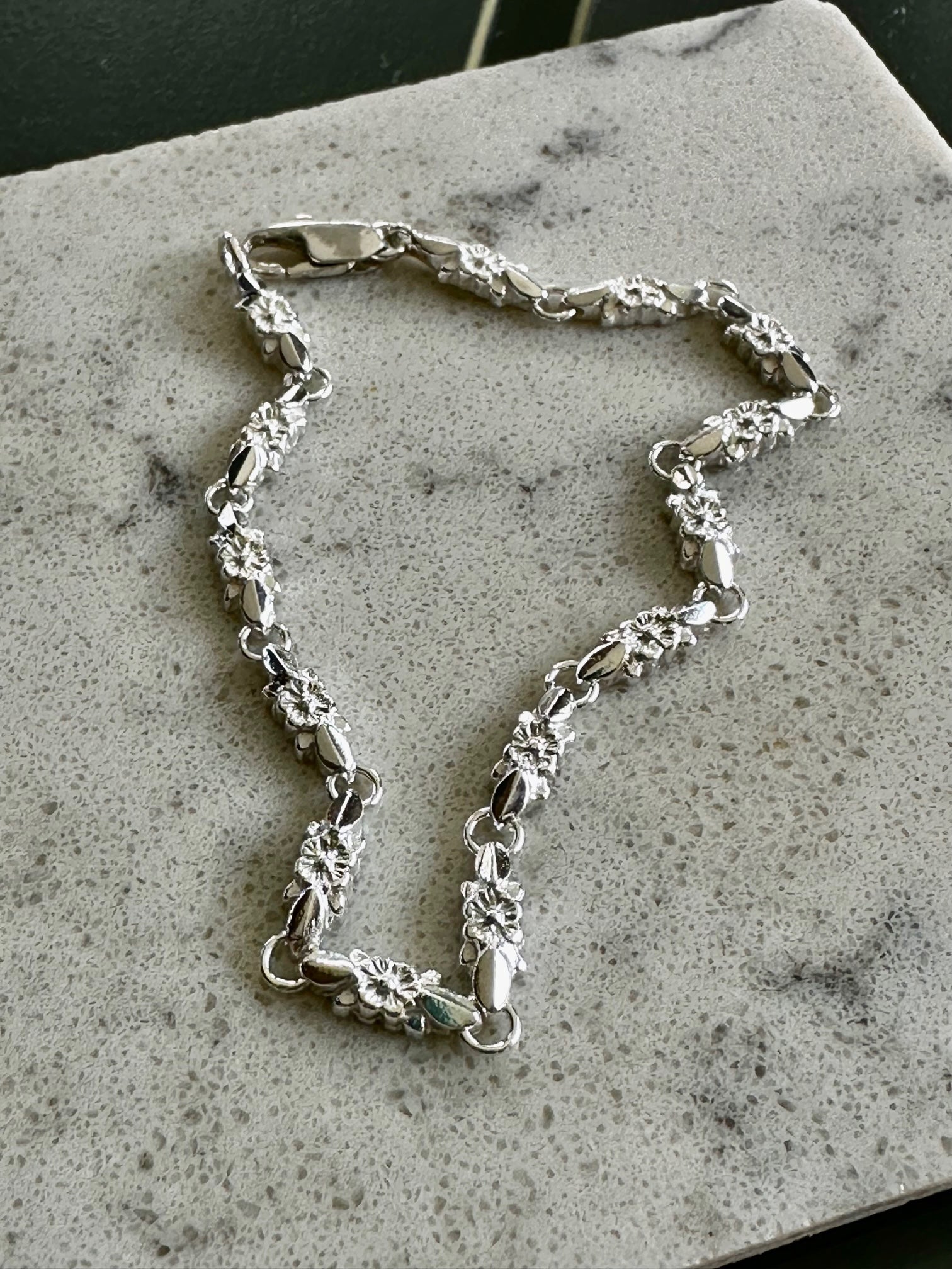 Collar Cadena Flores Plata 950