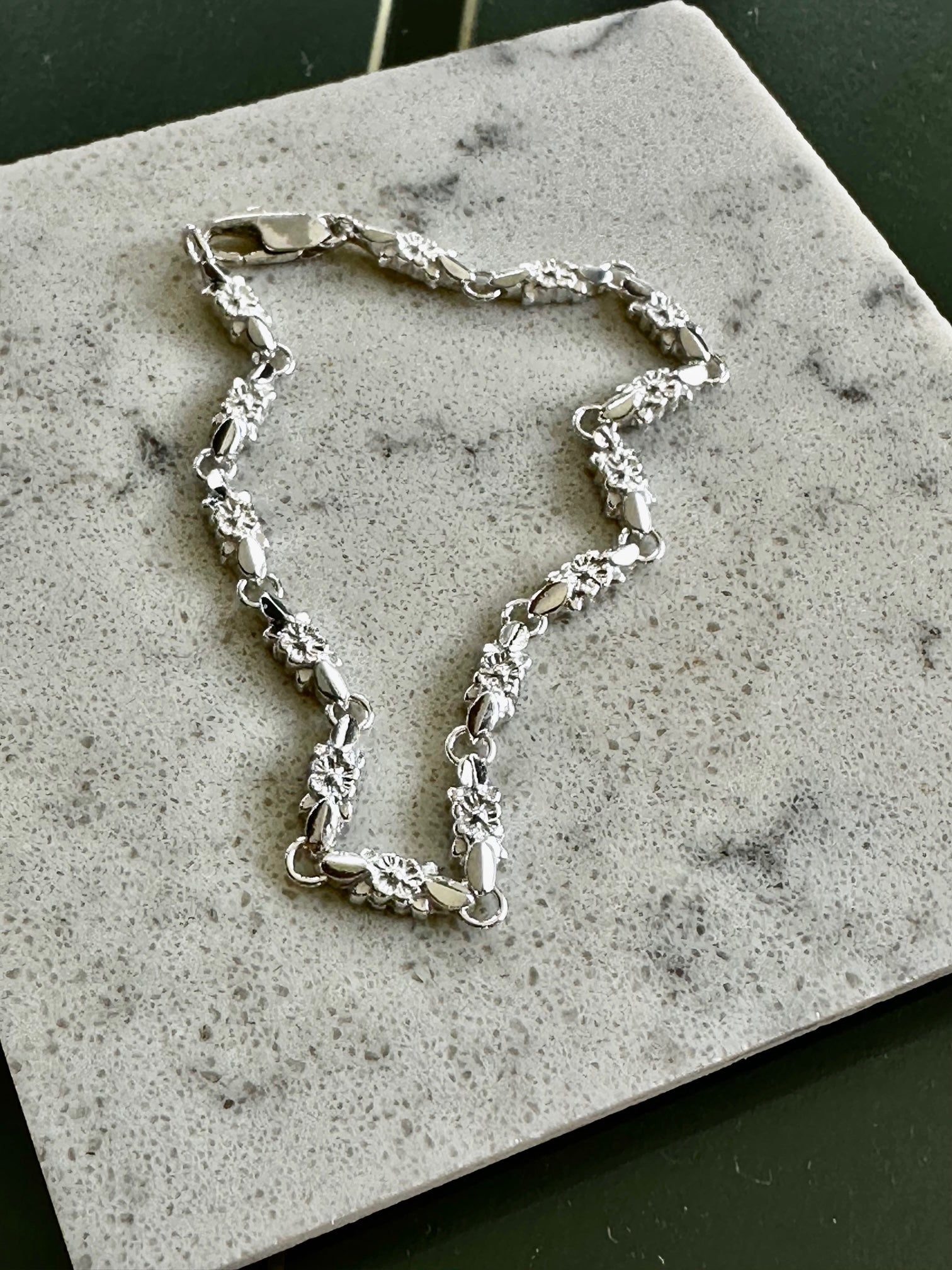 Collar Cadena Flores Plata 950