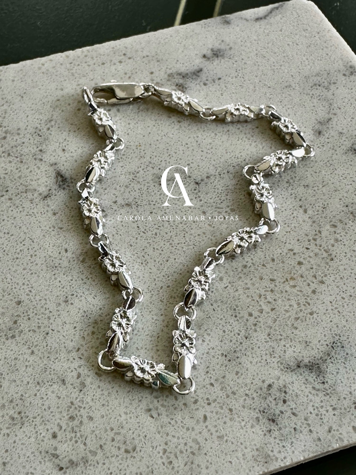 Collar Cadena Flores Plata 950